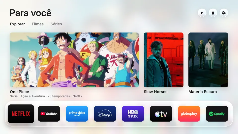 Depois: tela Para você com séries em alta e a barra de apps